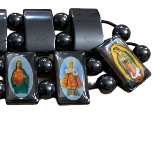 Stretchy Religious Catholic Christian Bracelet Beads Images Mary Jesus Judas - Picture 6 of 8